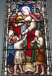 Southill church chancel south window March 2008 detail of Virgin and children